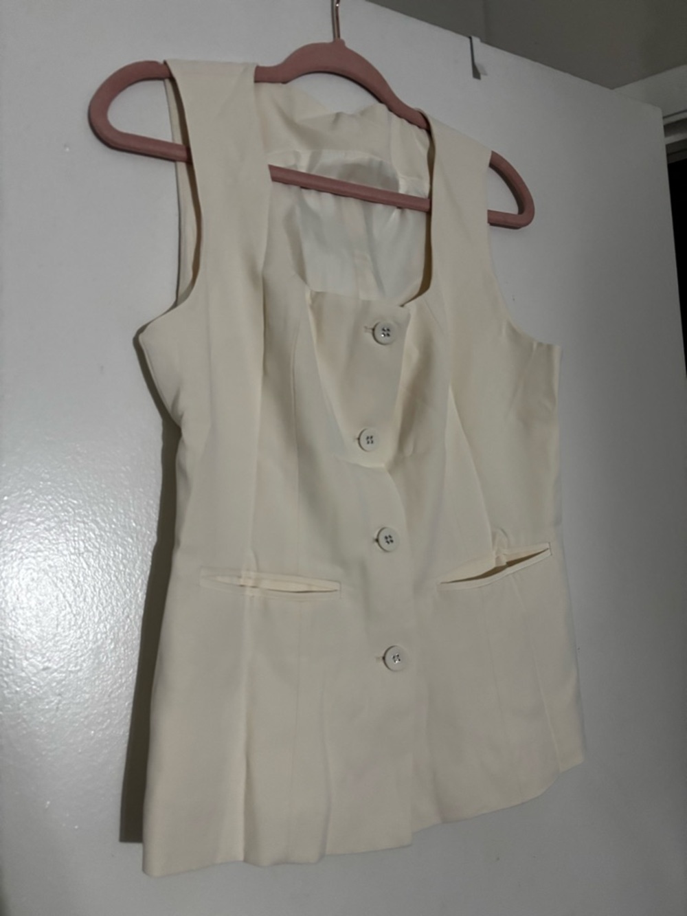 Cream Button-Front Sleeveless Blazer Vest